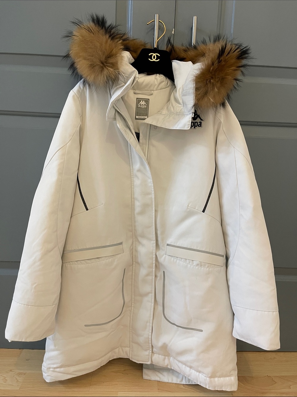 Kappa Women’s Light Cream down Parka with Fur-Trim Hood